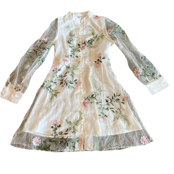Unbranded Dresses & Skirts - Foral Embroidery Mesh Dress Fairytale Cottage Core Fit M